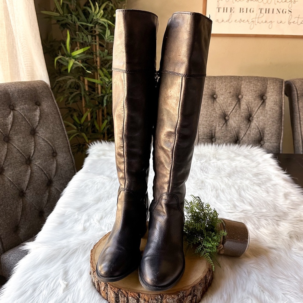 Vince Camuto Bollo Tall Black Leather Studded Riding Boots 8.5 - Picture 3 of 10